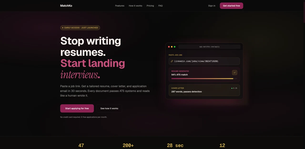 MatchKo website, built by Chimney Studios